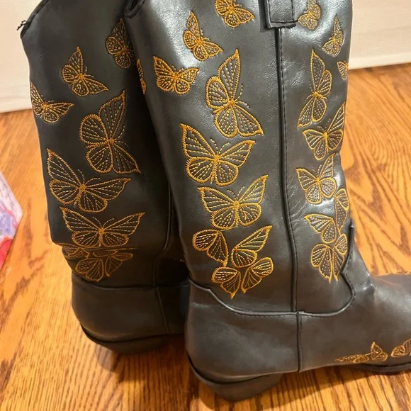 Embroidered Pull-On Chunky Heel Cowgirl Western Boots - Picture 4 of 10